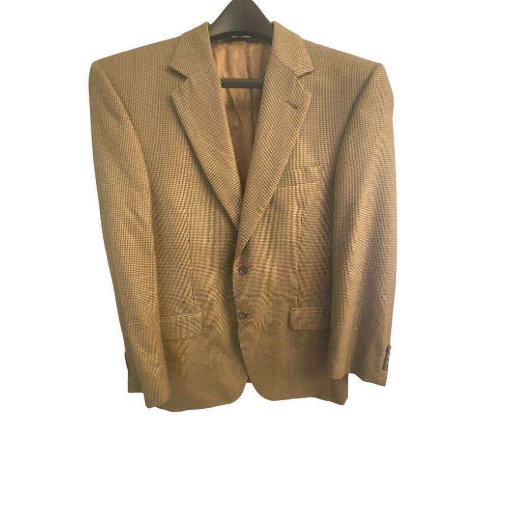 Jos A. Bank Traveler Men's Tan & Brown Houndstooth Wool Sport Coat 39R 39 Reg